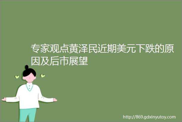 专家观点黄泽民近期美元下跌的原因及后市展望